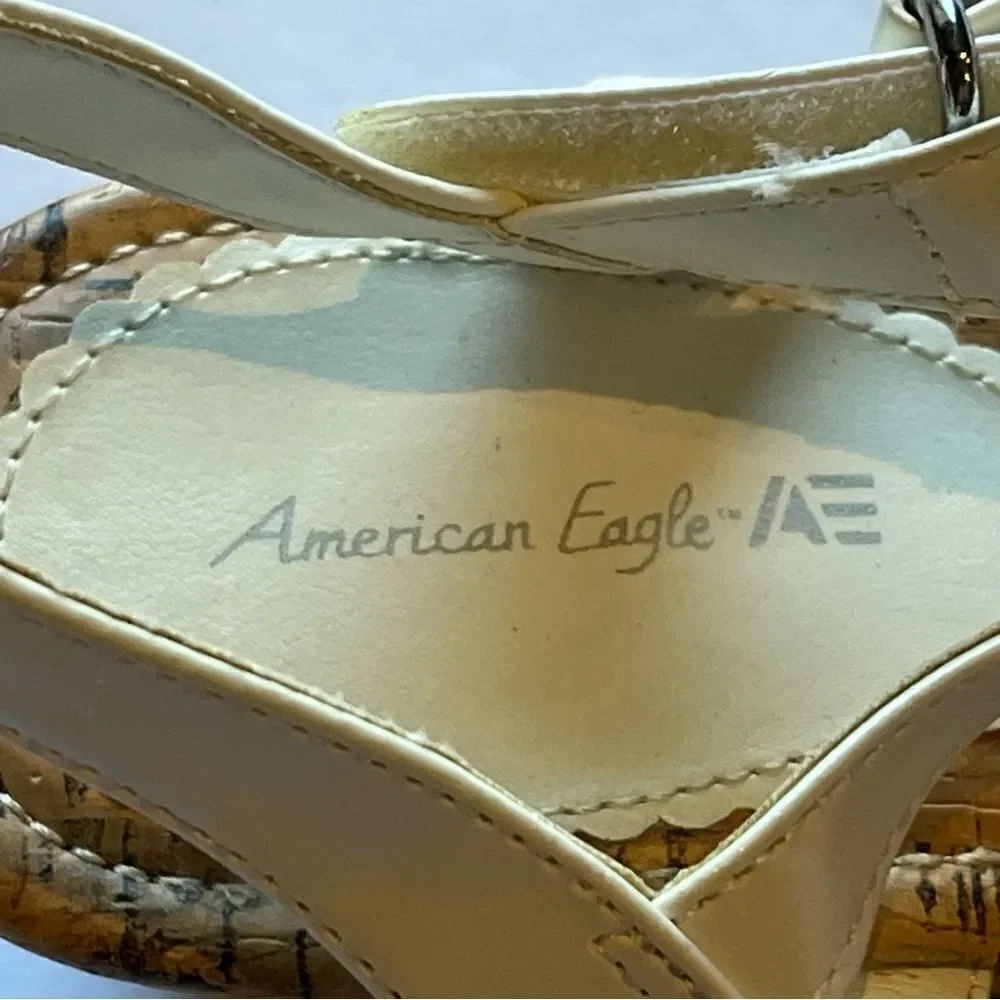 American Eagle Girl's Slingback Sandals Cork Wedge Cream/Silver Size 4 1/2